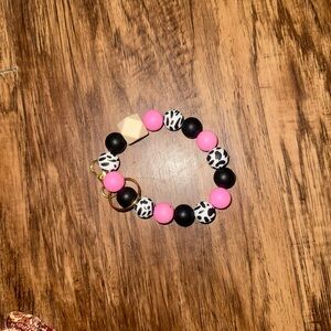 Pink and Black Silicone Beaded Keychain